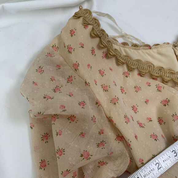 Vtg Floral Maxi Dress Ivory XS Long Sleeve Tiered Prairie Peasant Cottage 70s - Picture 16 of 16